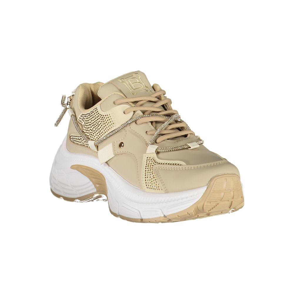 Laura Biagiotti Beige Polyester Sneaker with Rhinestone Details and 5 cm Platform