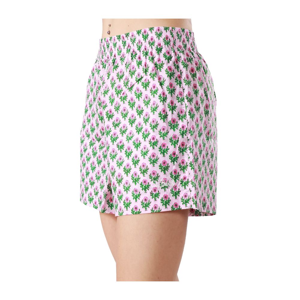 MC2 Saint Barth Pink Cotton Women's Shorts with Floral Print and Elastic Waistband