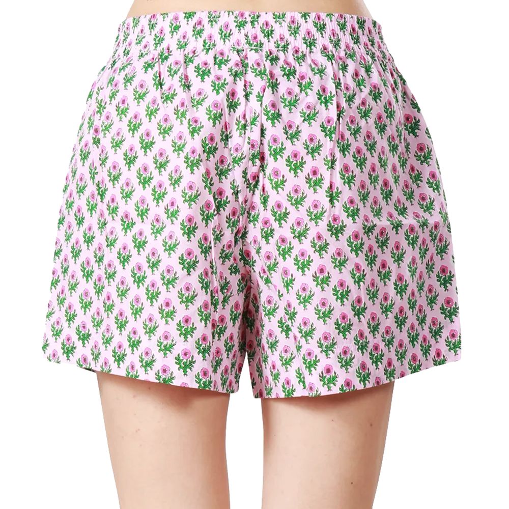 MC2 Saint Barth pink cotton women's shorts with floral print and elastic waistband, ideal for resort wear and casual adventures.