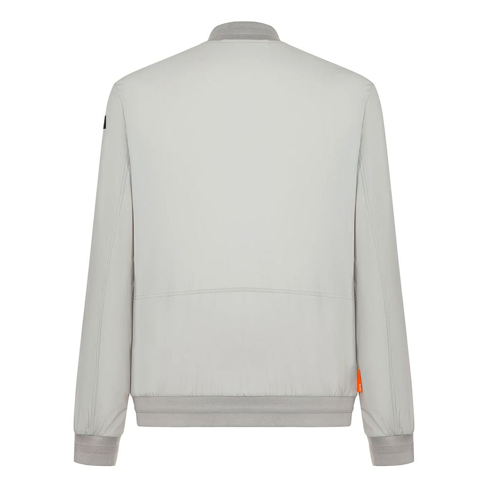 Back view of Suns Gray Nylon Men's Jacket with elasticated cuffs and waist, featuring a versatile ice-gray hue and technical stretch fabric.
