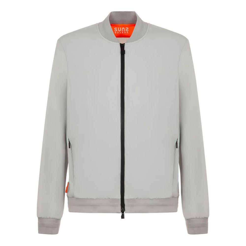Suns gray nylon men's jacket with elasticated cuffs and waist in ice-gray color, featuring a 4-pocket design and technical stretch fabric.