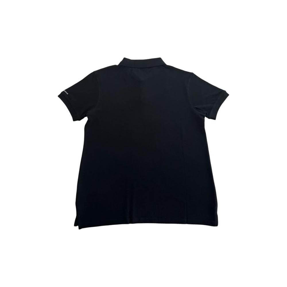 Back view of Trussardi Beachwear black cotton men's polo shirt with short sleeves.