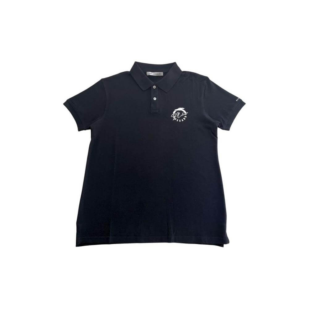 Trussardi Beachwear black cotton men's polo shirt with logo on chest, short sleeves, perfect for casual luxury and comfort.