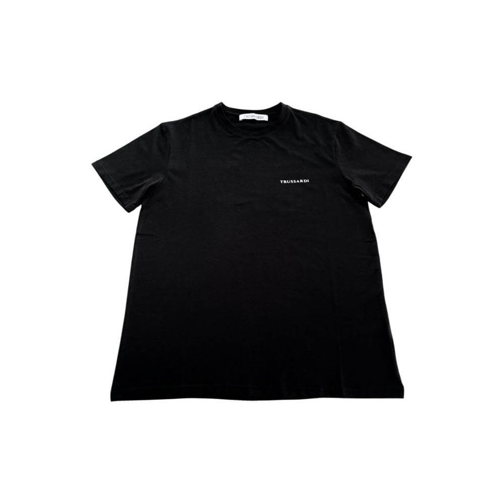 Trussardi Beachwear Black Cotton Men's T-Shirt with logo, featuring minimalist luxury and Italian fashion.