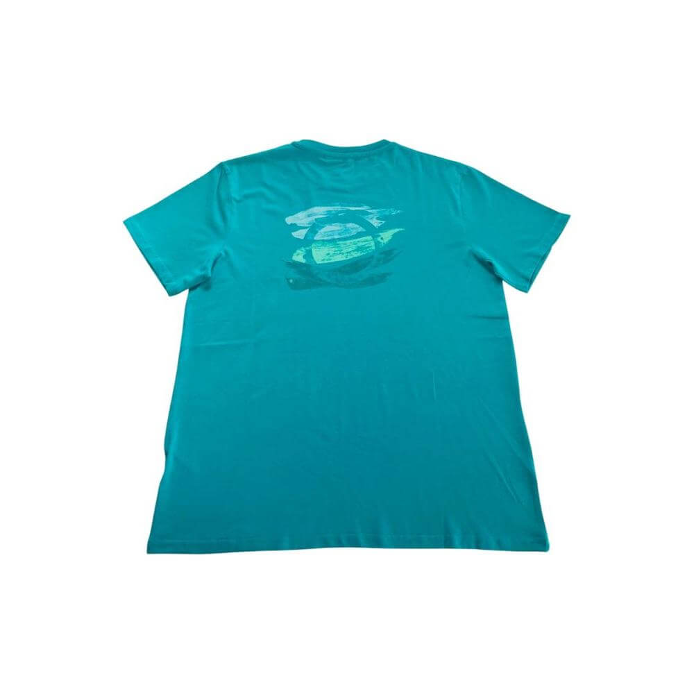Trussardi Beachwear light blue cotton men's T-shirt with iconic logo, showing back view highlighting premium craftsmanship.
