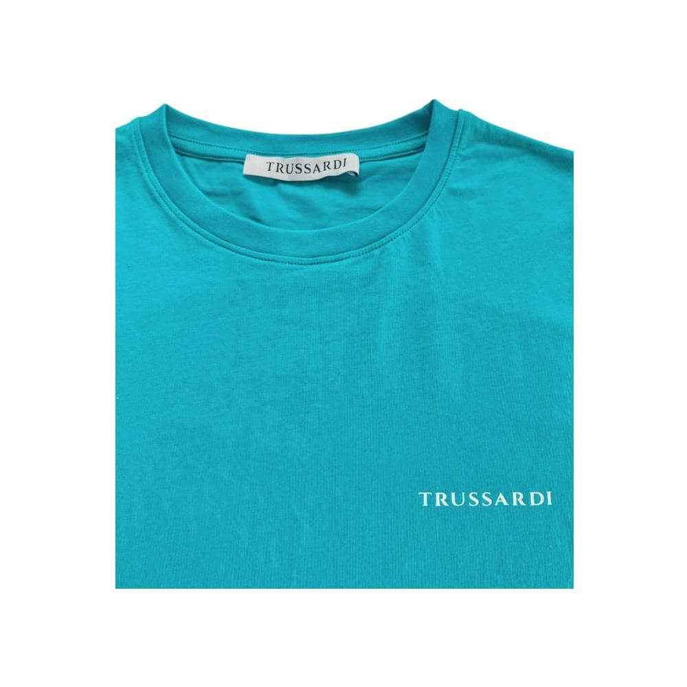 Trussardi Beachwear light blue cotton men's T-shirt with iconic logo, showcasing luxury craftsmanship and style.