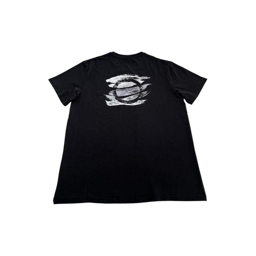Black Trussardi Beachwear men's T-shirt featuring bold logo on back, crafted from cotton-elastane blend for comfort and style.