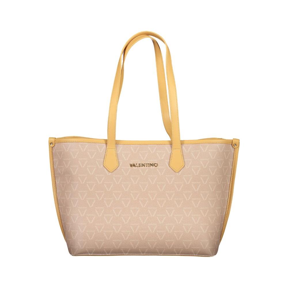 Valentino Bags beige polyethylene women's handbag with logo, eco-friendly design, features commodious compartments and stylish handles.