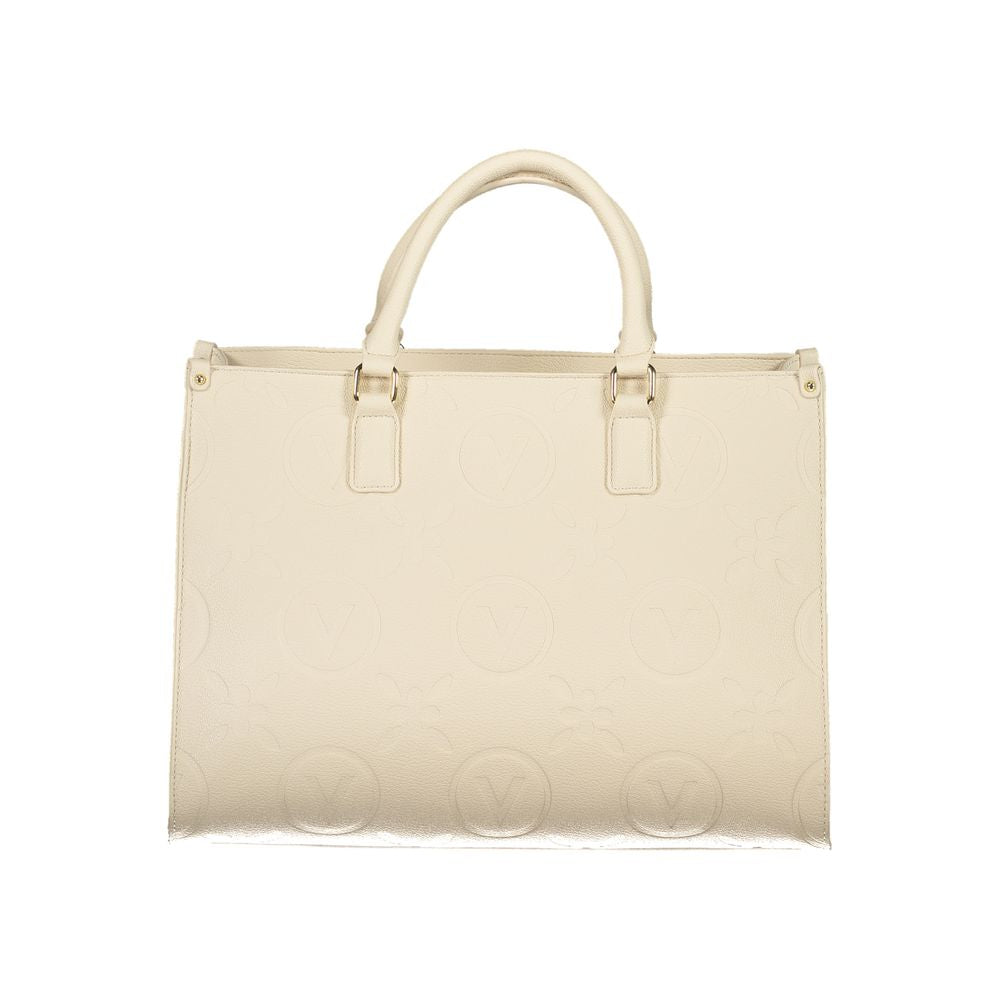Valentino Bags beige handbag for women with double handles and adjustable shoulder straps, featuring elegant design and secure zip closure.