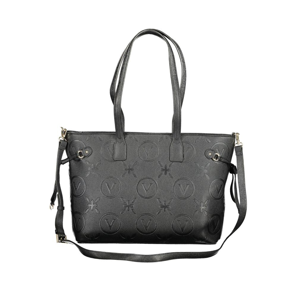 Valentino black handbag with two shoulder handles, adjustable straps, internal pockets, contrast details, zip closure, logo, eco-friendly.