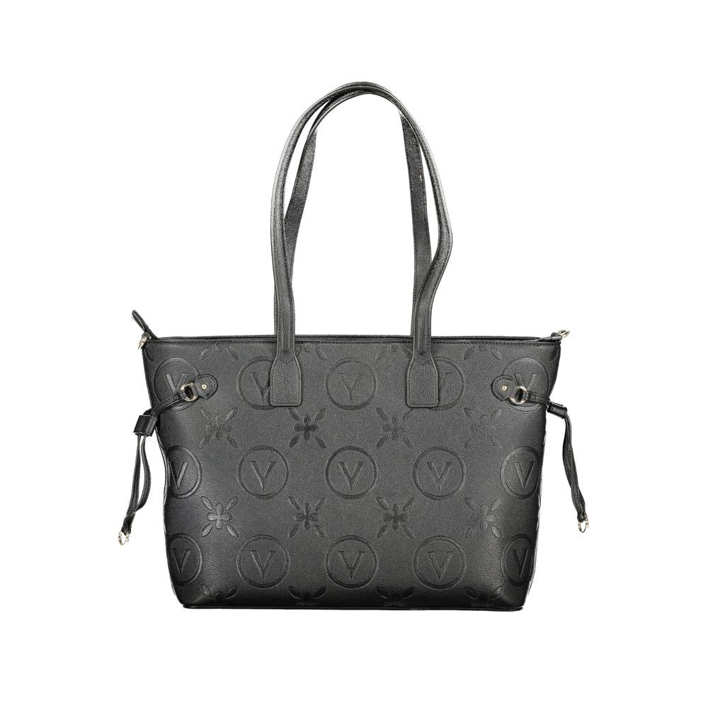 Valentino Bags black polyethylene handbag with two shoulder handles and zip closure, featuring logo and contrasting details.