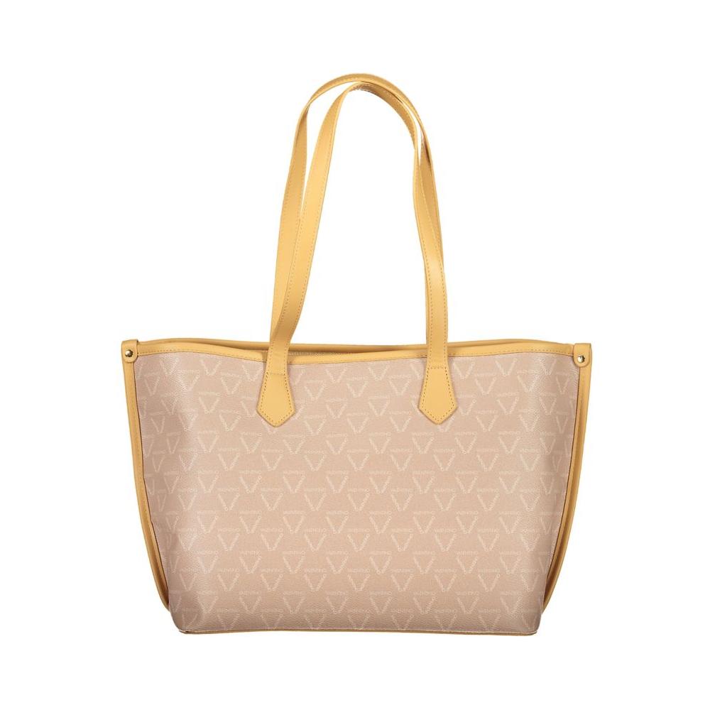Valentino Bags beige polyethylene women's handbag with iconic logo, twin compartments, and eco-friendly design.