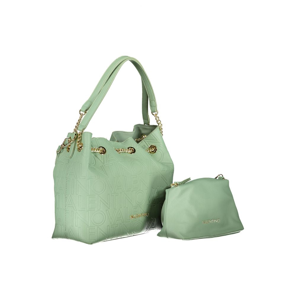 Valentino Bags green polyethylene handbag with dual shoulder handles, adjustable straps, logo, and snap closure.