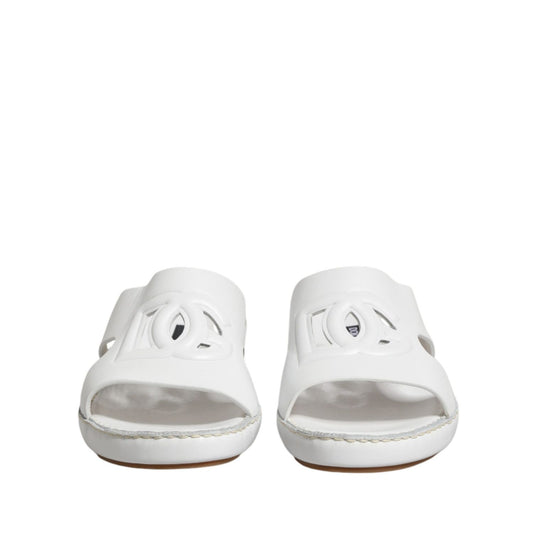Dolce & Gabbana White DG Cutout Slides Slippers Flats Shoes