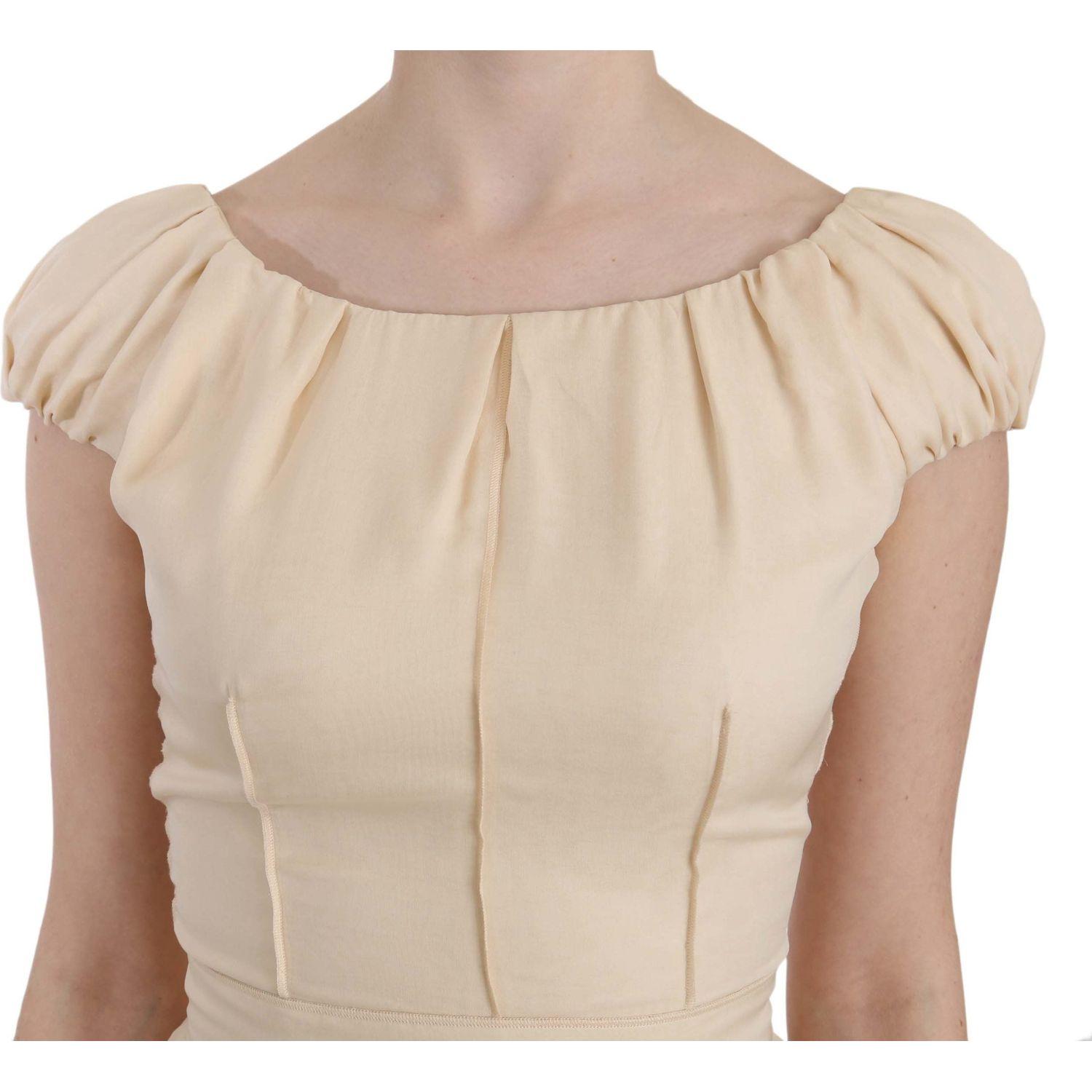 Dolce & Gabbana Beige Silk Column Cap Sleeve Gown Dress