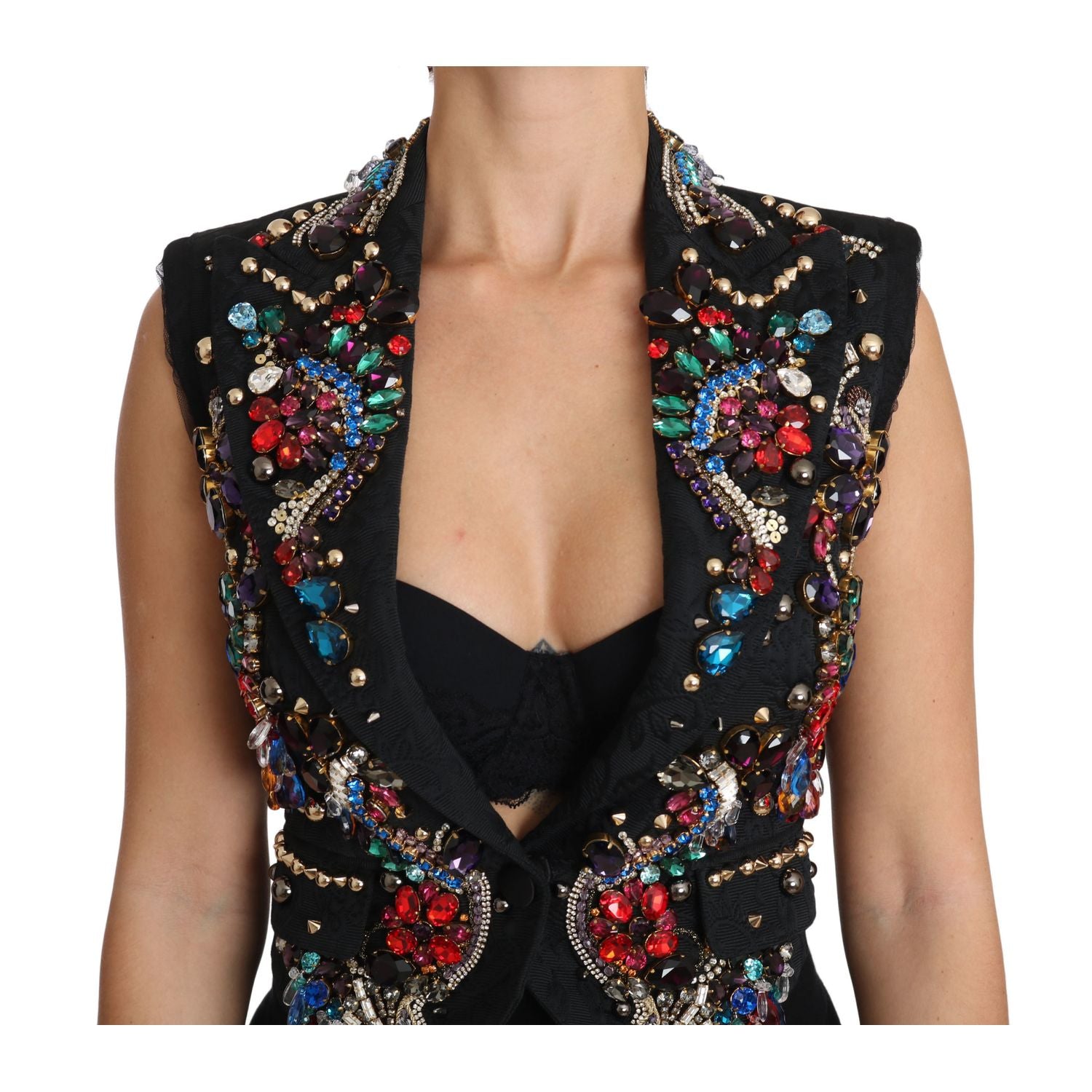 Dolce & Gabbana Black Crystal Sicily Vest Waistcoat