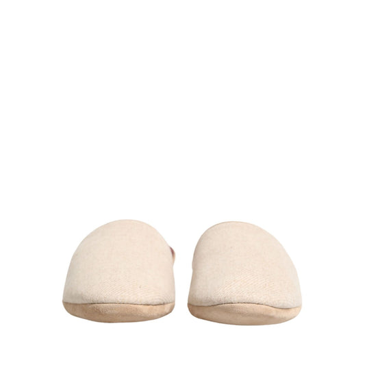 Dolce & Gabbana Beige Shetland Wool Red Quilted Slippers Shoes