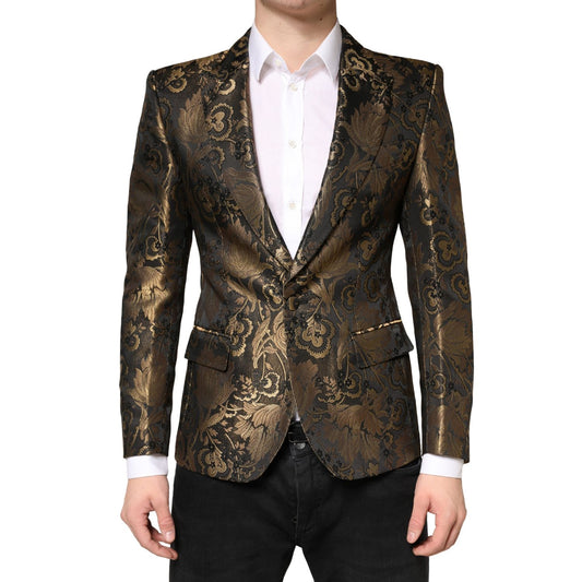 Dolce & Gabbana Gold Jacquard Single Breasted Tuxedo Blazer