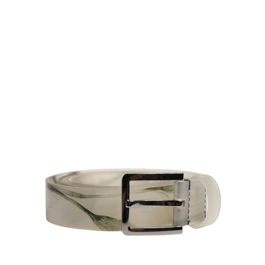 Dolce & Gabbana Men White Floral PVC Silver Metal Buckle Belt