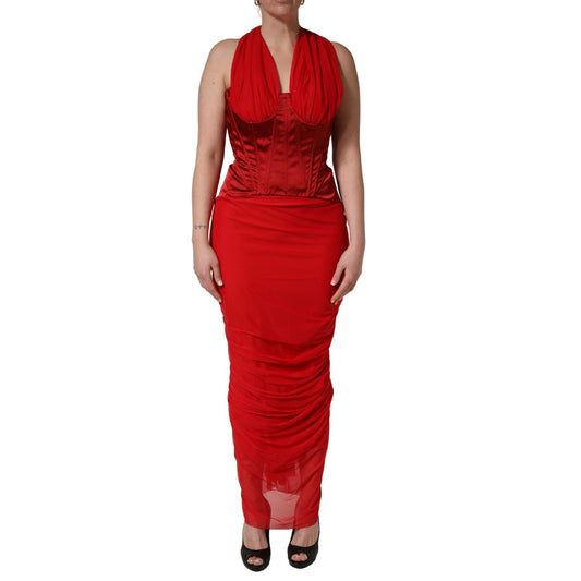 Dolce & Gabbana Red Halter Corset Sleeveless Sheath  Dress