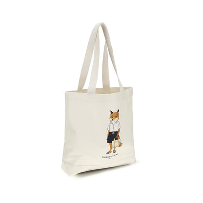 Maison Kitsuné Beige Cotton Handbag