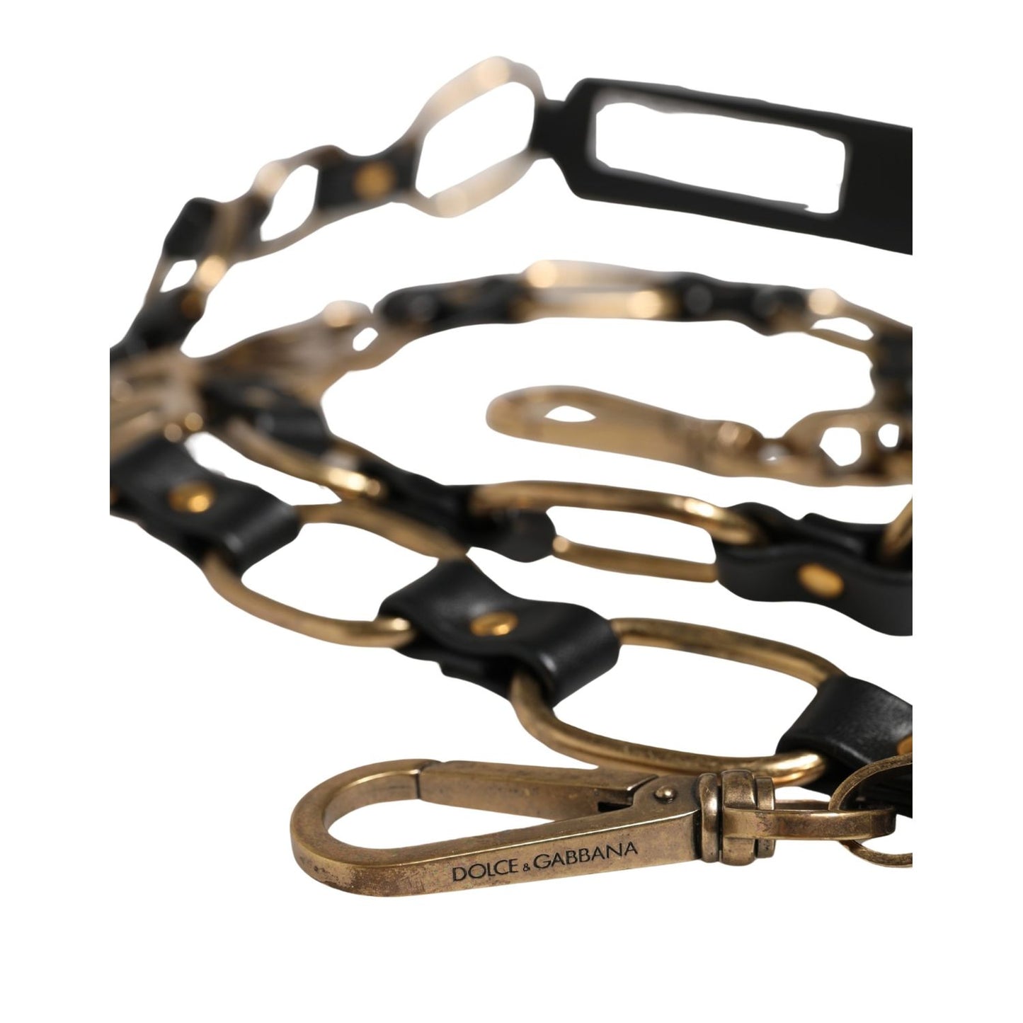Dolce & Gabbana Black Leather Gold Chain Bag Accessory Shoulder Strap