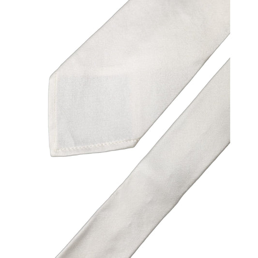 Dolce & Gabbana White Solid Silk Blend Adjustable Men Tied Necktie Tie