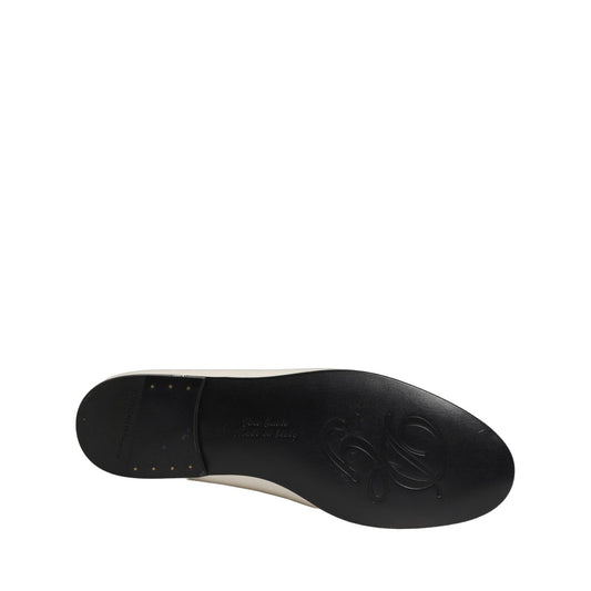 Dolce & Gabbana White Satin Logo Slip On Flats Loafers Shoes