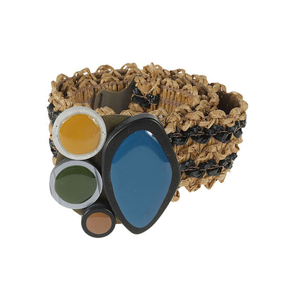 Exquisite J Striped raffia belt