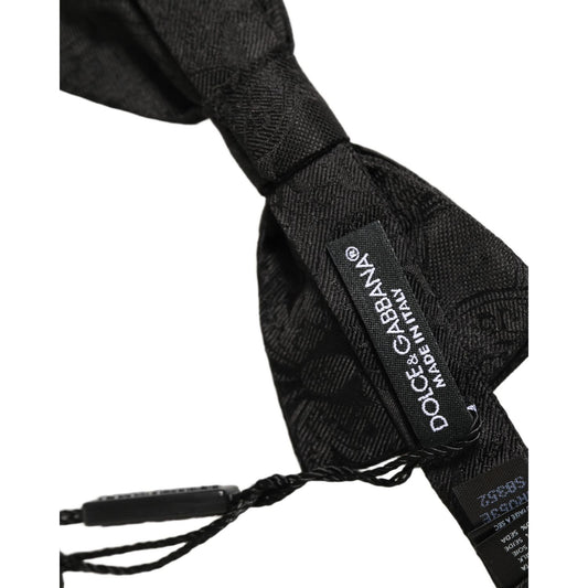 Dolce & Gabbana Men Black Paisley Silk Adjustable Neck Papillon Bow Tie