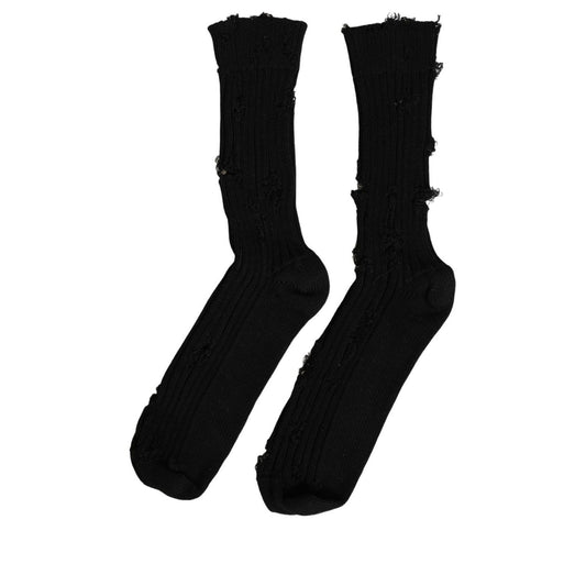 Dolce & Gabbana Black Cotton Distressed Mid Calf Accessory Socks