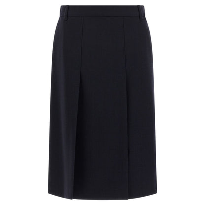 Prada Blue Virgin Wool Midi Skirt