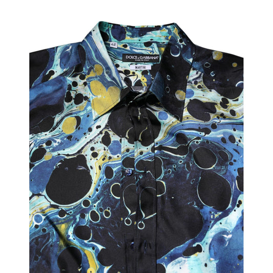 Dolce & Gabbana Blue Marble Print MARTINI Dress Formal Shirt