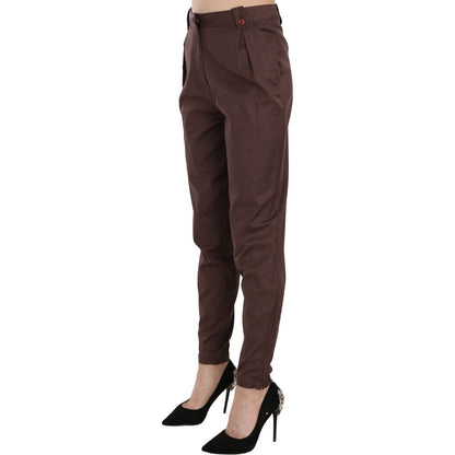 Just Cavalli Brown High Waist Tapered Formal Trousers Pants