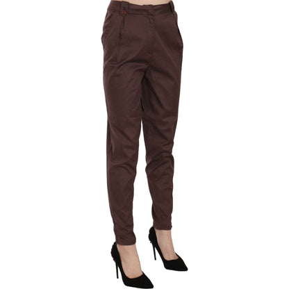 Just Cavalli Brown High Waist Tapered Formal Trousers Pants