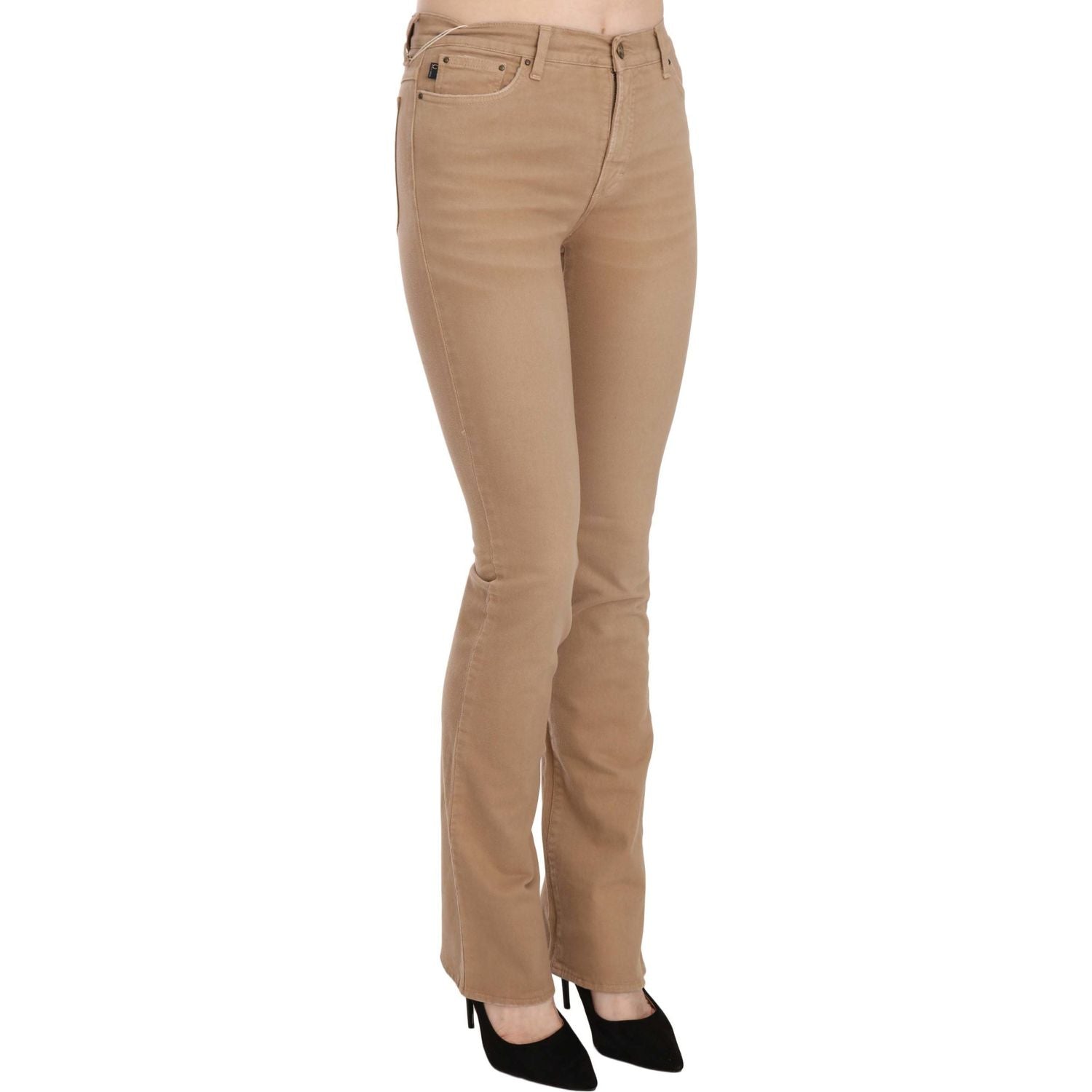 Just Cavalli Brown Cotton Stretch Mid Waist Skinny Trousers Pants