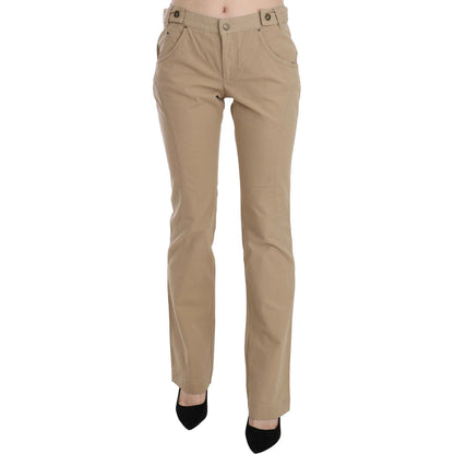 Just Cavalli Beige Cotton Mid Waist Straight Trousers Pants Jeans & Pants