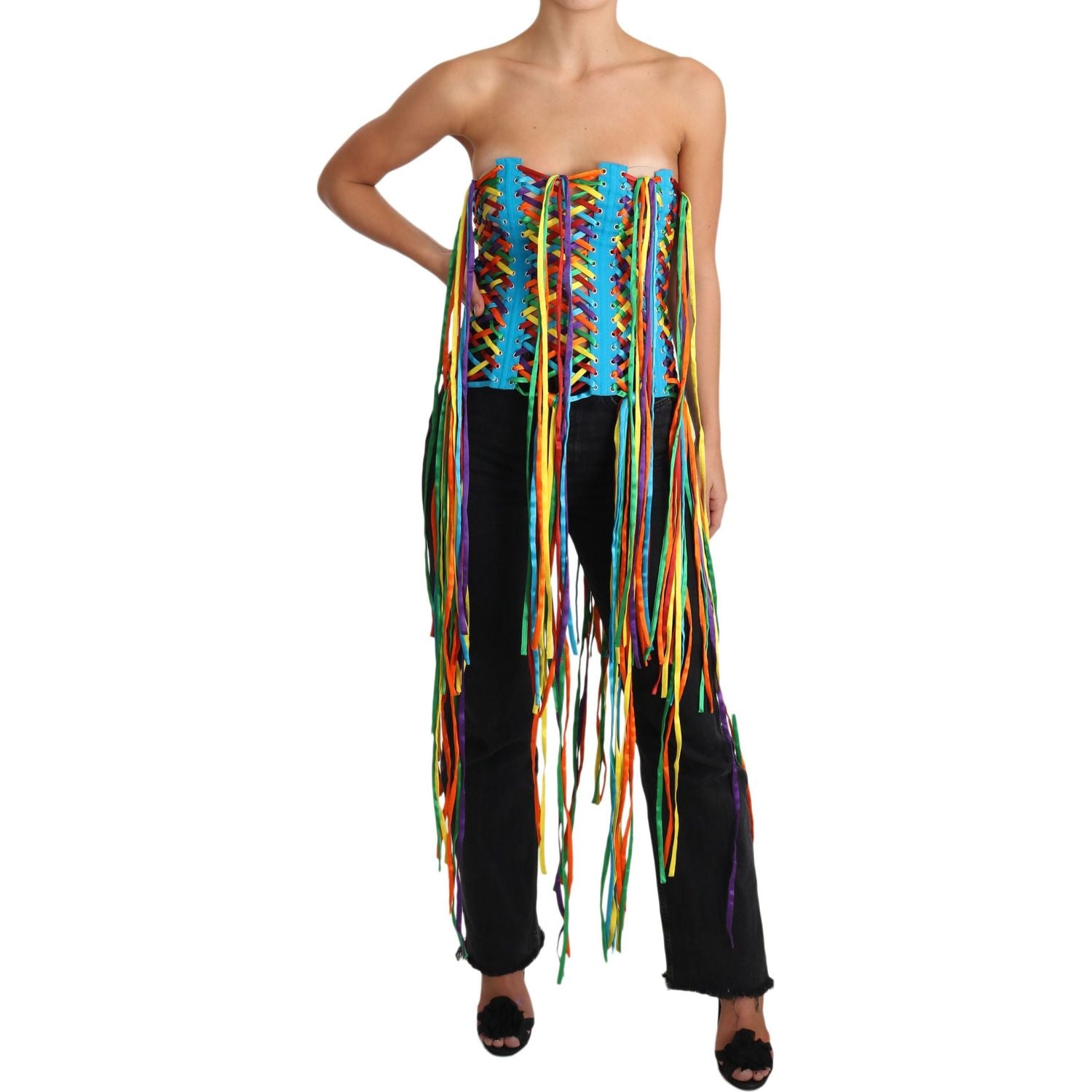 Dolce & Gabbana Multicolor Strings Bustier Polyester Corset  Top