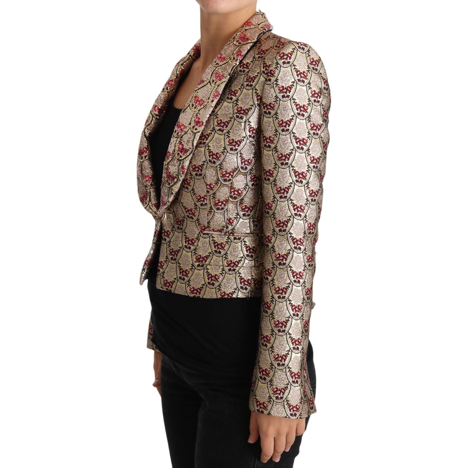 Dolce & Gabbana Gold Floral Sequined Blazer Coat Jacket