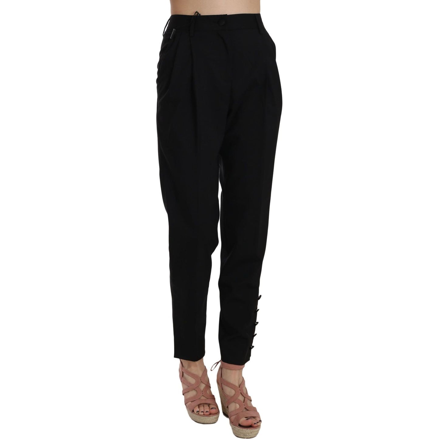 Dolce & Gabbana Black Button Pleated Tapered Trouser Pants Jeans & Pants