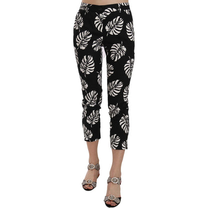 Dolce & Gabbana Black Palm Leaf Print Skinny Pants Jeans & Pants