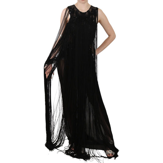 John Richmond Black Silk Beaded Sequined Sheer Dress