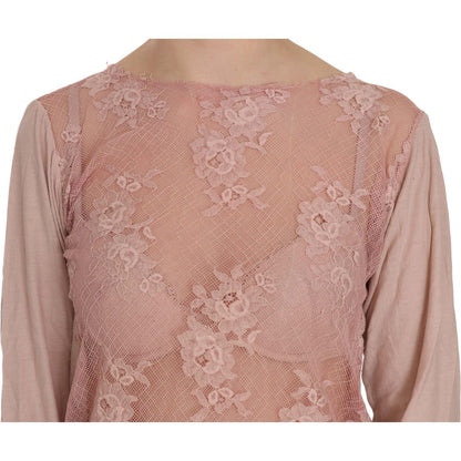 PINK MEMORIES Pink Lace See Through Long Sleeve Blouse