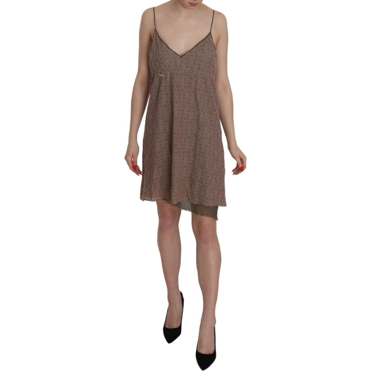 PINK MEMORIES Cotton Green Spaghetti Strap A-line Mini Dress