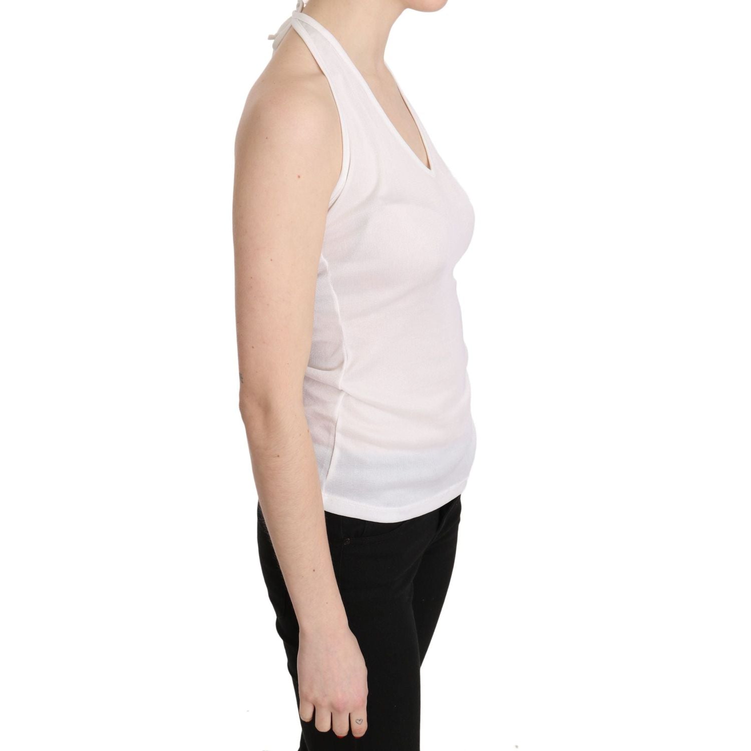 GF Ferre White Halter Cotton Sleeveless Casual Tank Top Blouse