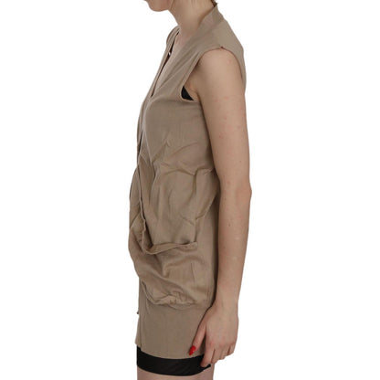 PINK MEMORIES Brown 100% Cotton Sleeveless Cardigan Top Vest