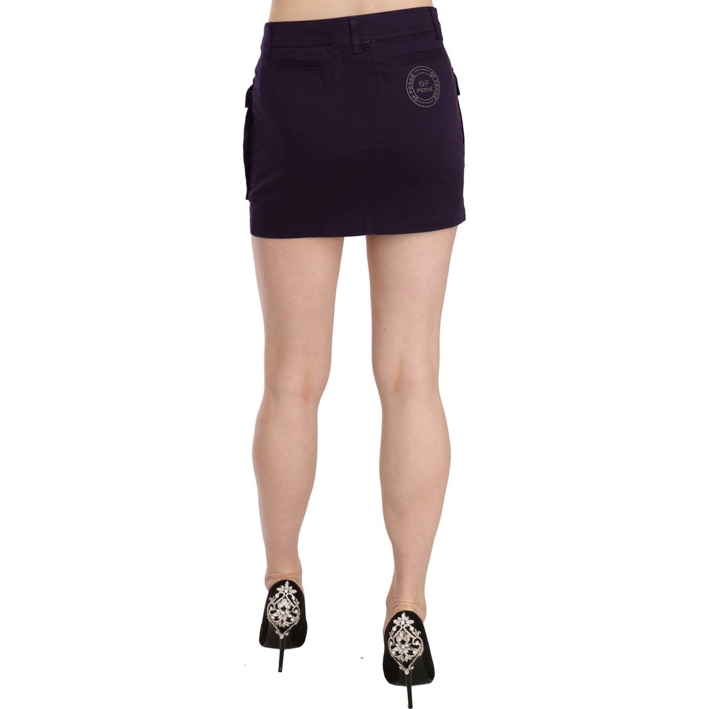 GF Ferre Purple High Waist Button Pocket A-line Mini Skirt