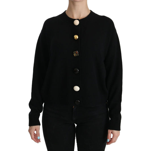 Dolce & Gabbana Black Button Embellished Cardigan Sweater