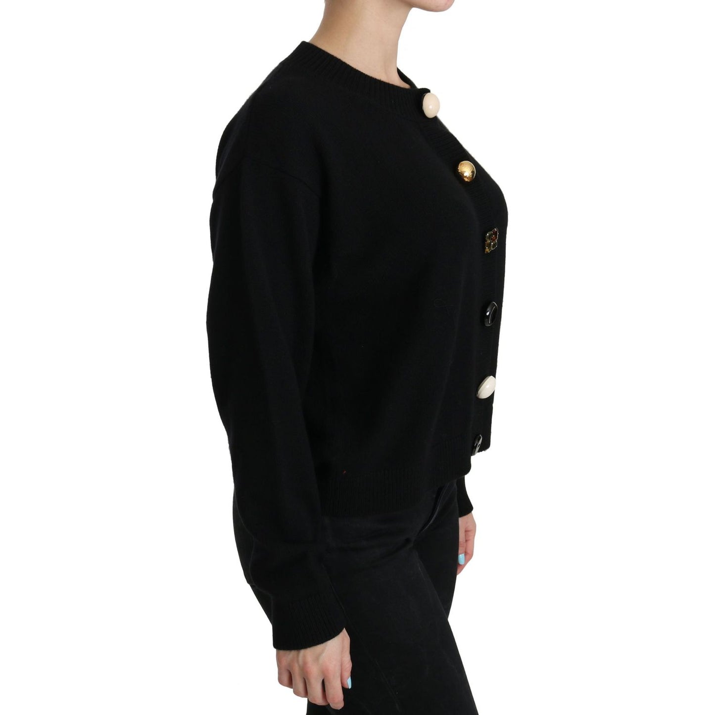 Dolce & Gabbana Black Button Embellished Cardigan Sweater