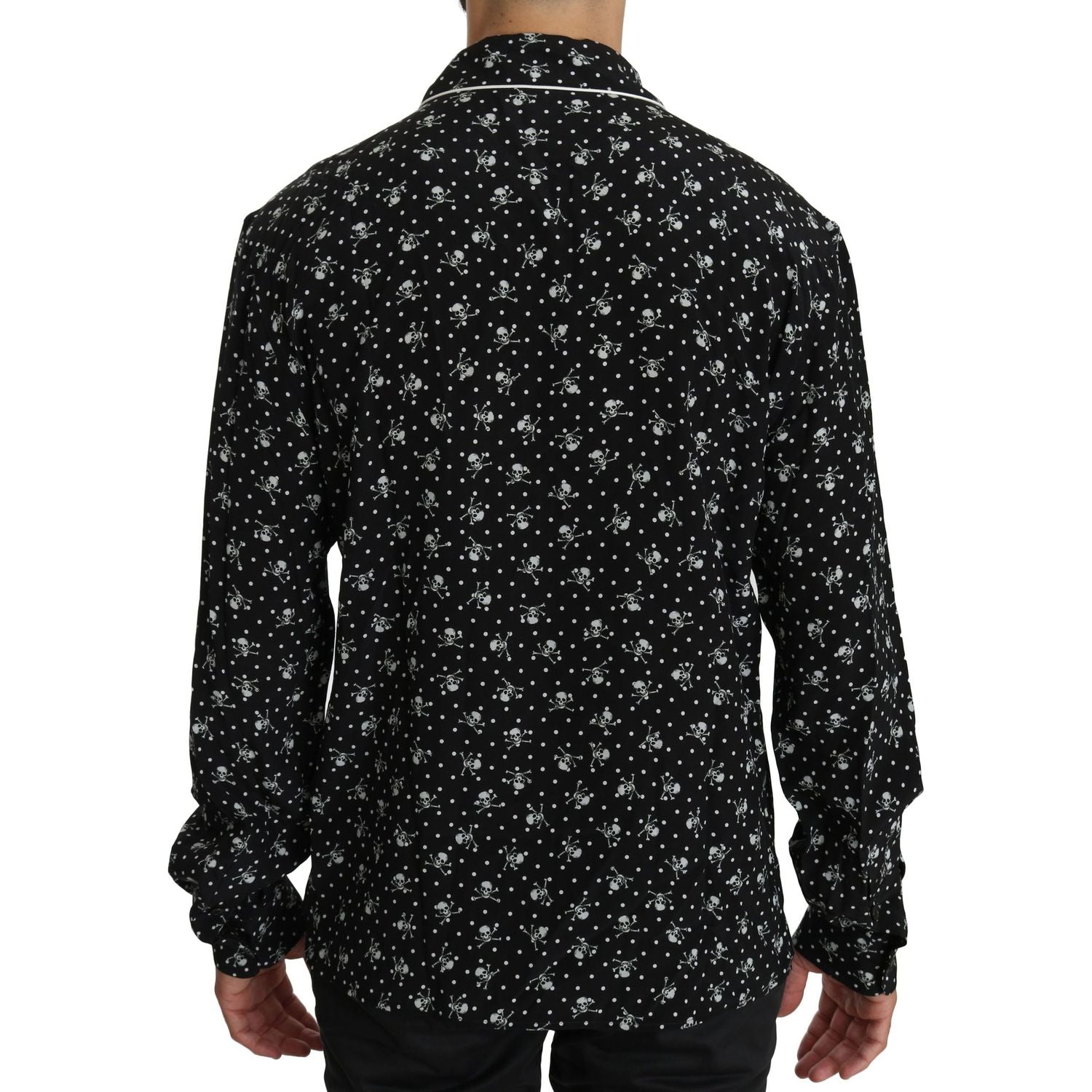 Dolce & Gabbana Black Skull Print Silk Sleepwear Shirt